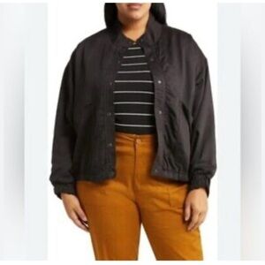 Sanctuary Sz 2X Oversized Hailee Jacket Washed Black Mock Neck Snap Front NWT!